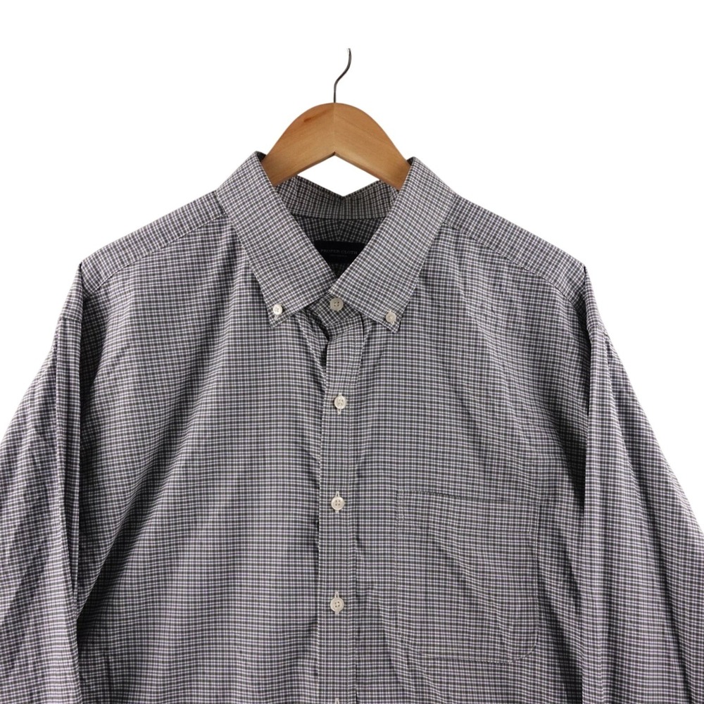 Proper Cloth Performance Men's 5XL Button Down Shirt Gingham‎ Check Long Sleeve
